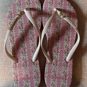Love Shack Fancy x Havaianas Pink Rose Pattern Flip Flops